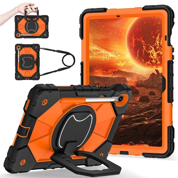 Catzon Tablet Case for Samsung Galaxy Tab S9 / S9FE / S10FE / S10 Lite Shockproof Case with Strap-BlackOrange