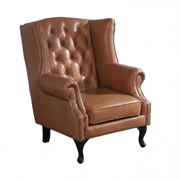 Alastair Winged Armchair Single Seater Sofa Genuine Leather Tan