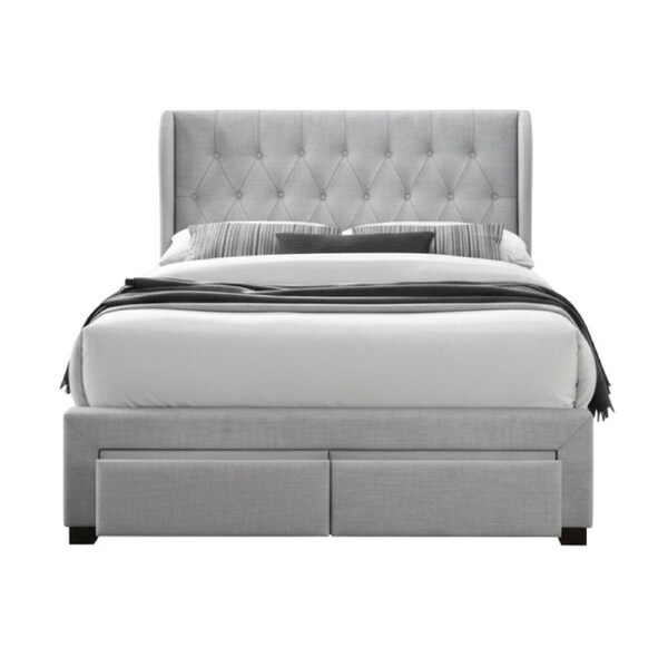Chelsea Queen Bed Frame Storage Drawer Stone Grey