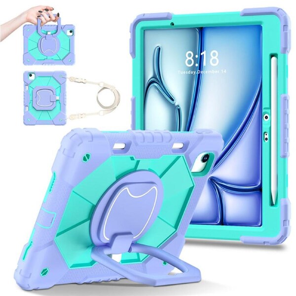 Catzon Tablet Case for iPad Air 11Inch M2 / M3 Shockproof Case with Strap-PurpleGreen