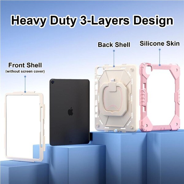 Catzon Tablet Case for iPad Air 13Inch M2 / M3 Shockproof Case with Strap-RosyGoldBeige