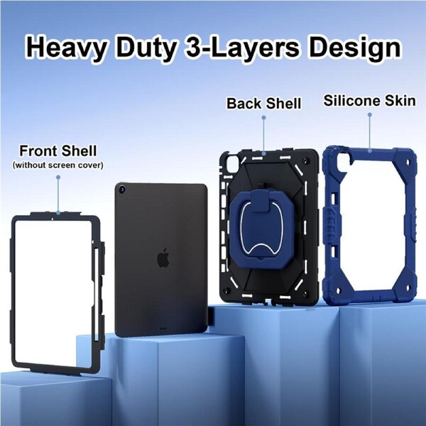Catzon Tablet Case for iPad Air 13Inch M2 / M3 Shockproof Case with Strap-NavyBlueBlack