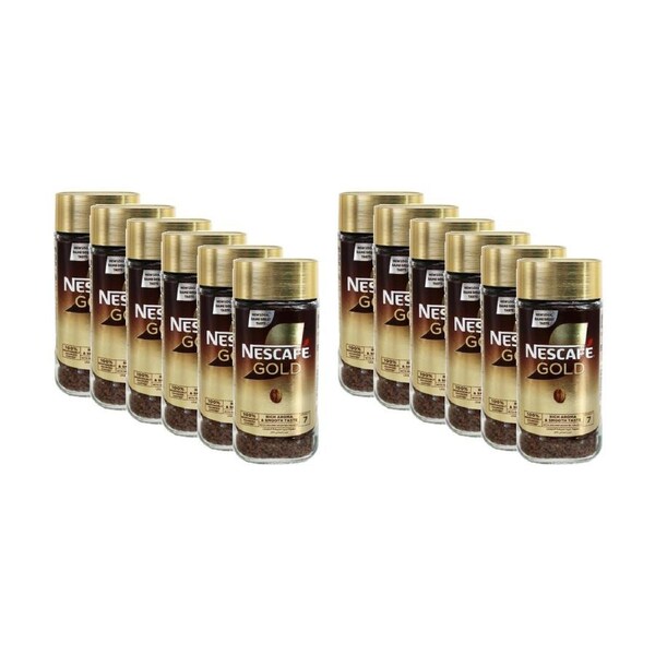 12PK Nescafe Jar Gold Dark Roast Intense Strong Instant Coffee 95g