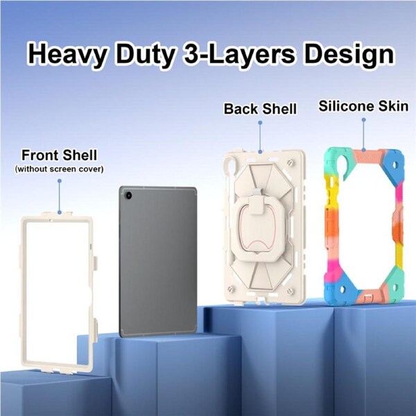Catzon Tablet Case for Samsung Galaxy Tab S9 / S9FE / S10FE / S10 Lite Shockproof Case with Strap-ColorfulBlue