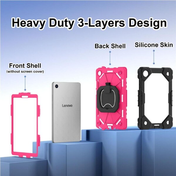 Catzon Tablet Case for Lenovo Tab One / K9 8.7 Inch Shockproof Case with Strap-BlackRosyRed