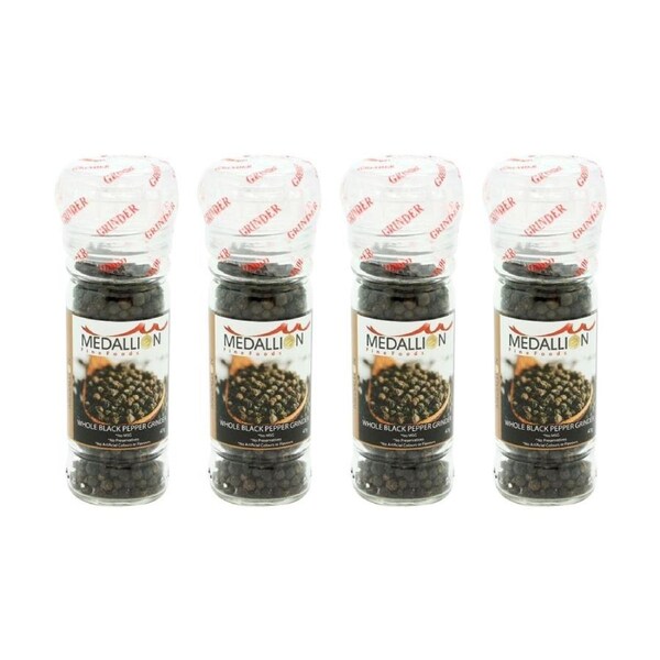 4PK Medallion Whole Peppercorn Black Pepper Mill Grinder Cooking Condiment 47g
