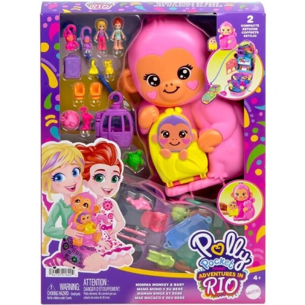 Polly Pocket Adventures in Rio Momma Monkey & Baby Playset