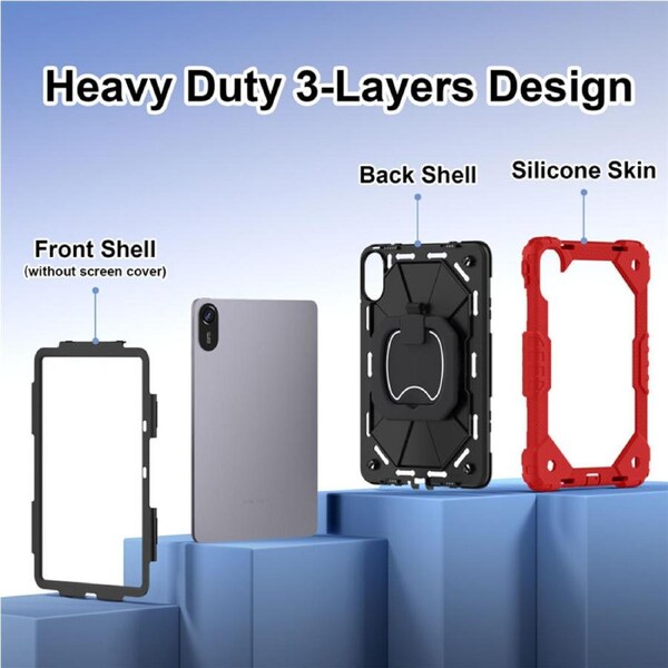 Catzon Tablet Case for Redmi Pad2 11In Shockproof Case with Strap-RedBlack