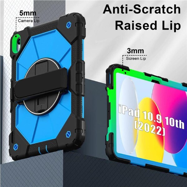 Catzon Tablet Case for iPad A16 11th / iPad 10th 10.9 Shockproof Case with Strap-BlackBlue