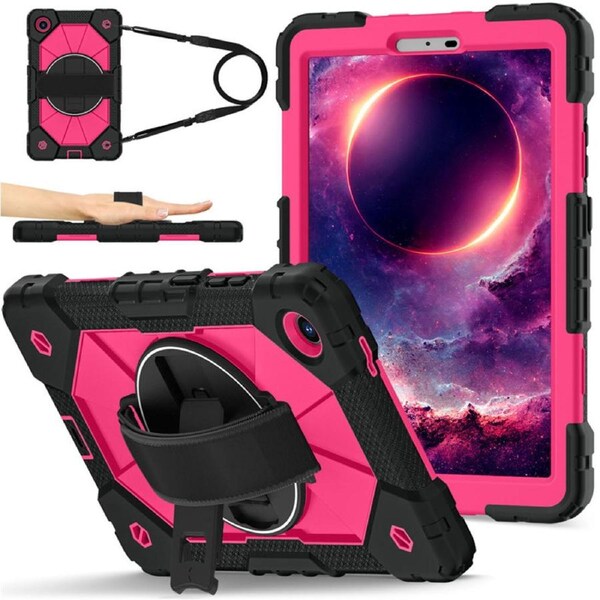Catzon Tablet Case for Lenovo Tab One / K9 8.7 Inch Shockproof Case with Strap-BlackRosyRed