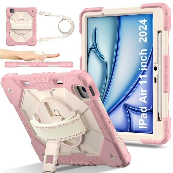 Catzon Tablet Case for iPad Air 11Inch M2 / M3 Shockproof Case with Strap-RosyGold