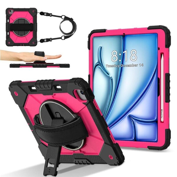 Catzon Tablet Case for iPad Air 13Inch M2 / M3 Shockproof Case with Strap-BlackRosyRed
