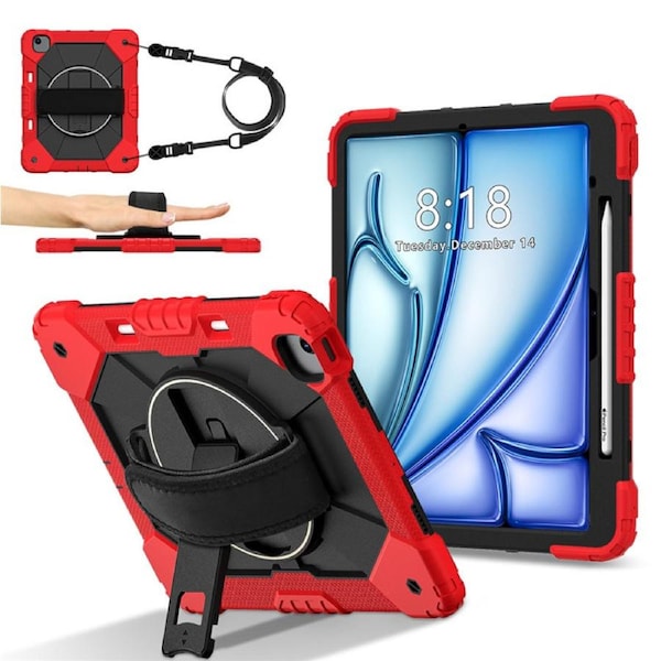 Catzon Tablet Case for iPad Air 13Inch M2 / M3 Shockproof Case with Strap-RedBlack