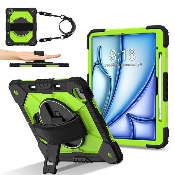 Catzon Tablet Case for iPad Air 13Inch M2 / M3 Shockproof Case with Strap-BlackYellowGreen