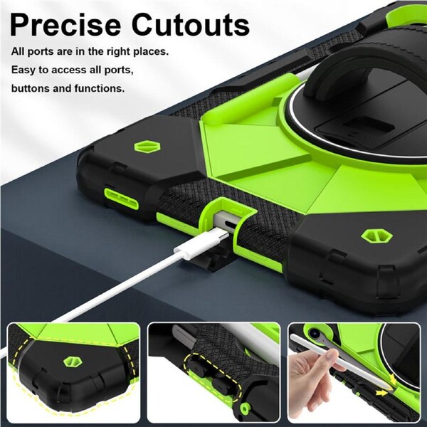 Catzon Tablet Case for Samsung Galaxy Tab S9 / S9FE / S10FE / S10 Lite Shockproof Case with Strap-BlackYellowGreen