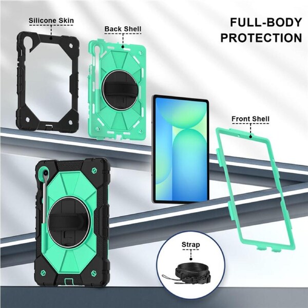 Catzon Tablet Case for Samsung Galaxy Tab S9 / S9FE / S10FE / S10 Lite Shockproof Case with Strap-BlackMintGreen