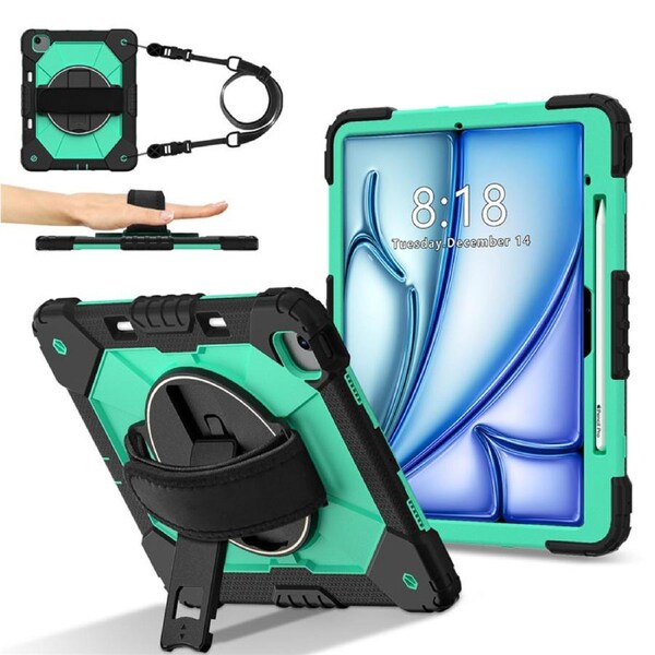 Catzon Tablet Case for iPad Air 13Inch M2 / M3 Shockproof Case with Strap-BlackMintGreen