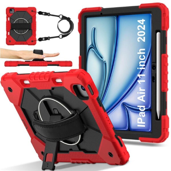 Catzon Tablet Case for iPad Air 11Inch M2 / M3 Shockproof Case with Strap-RedBlack
