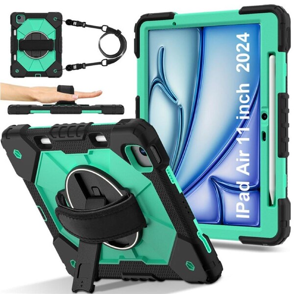 Catzon Tablet Case for iPad Air 11Inch M2 / M3 Shockproof Case with Strap-BlackMintGreen
