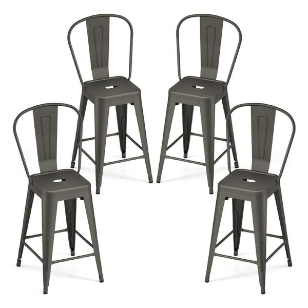 Costway Detachable 4x Metal Bar Stool 62cm Counter Height Barstool Set Space-Saving Stackable Dining Chairs Multi