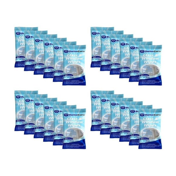 24x 60pc Swisscare Streak Free Glass & Window Cleaning Wipes 20x18cm