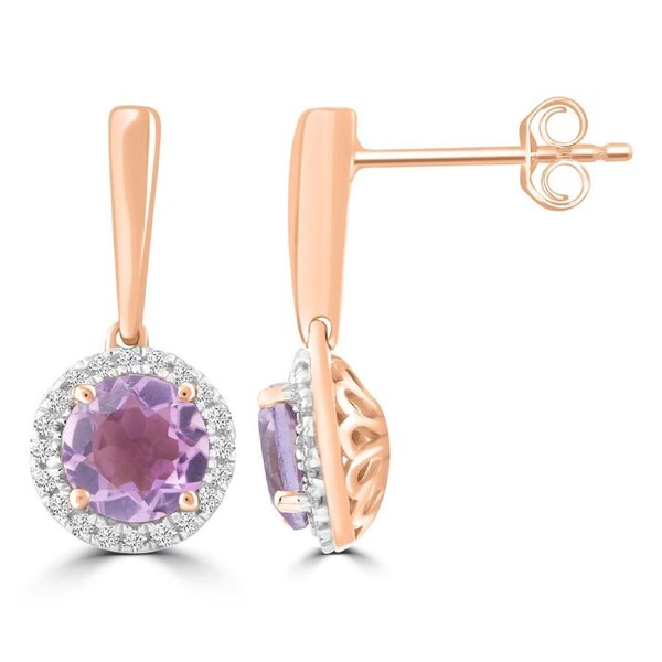 Diamond Pink Amethyst Earrings with 0.12ct Diamonds in 9K Rose Gold - E-16436PI-012-R
