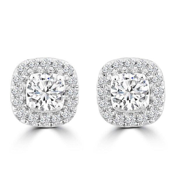 Halo Stud Earrings with 0.50ct Diamonds in 9K White Gold - EF-5970-W