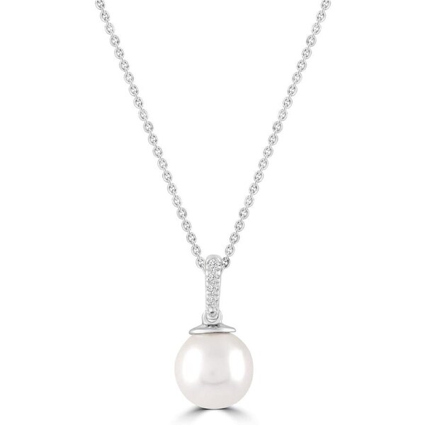 Diamond Pearl Necklace with 0.01ct Diamonds in 9K White Gold - N-20564-001-W