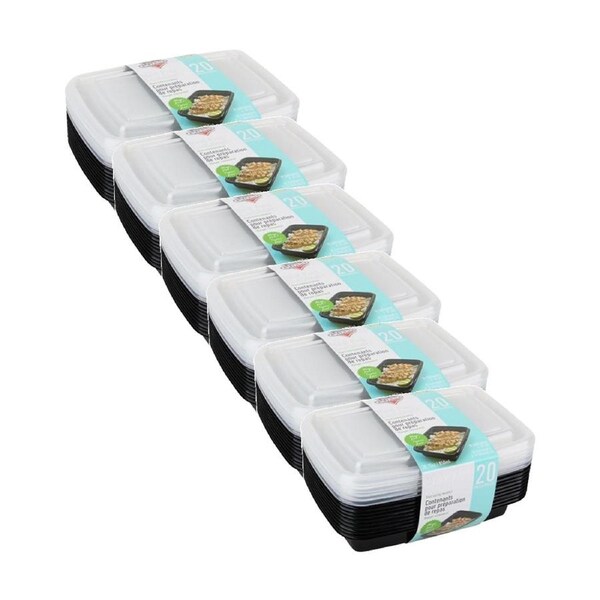 6x 20pc Fresh Guard Plastic Containers 3 Sections Meal Prep & Food Storage 850mL