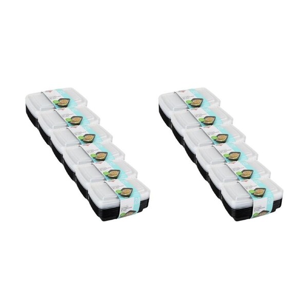 12x20pc Fresh Guard Plastic Containers 3 Sections Meal Prep & Food Storage 850mL