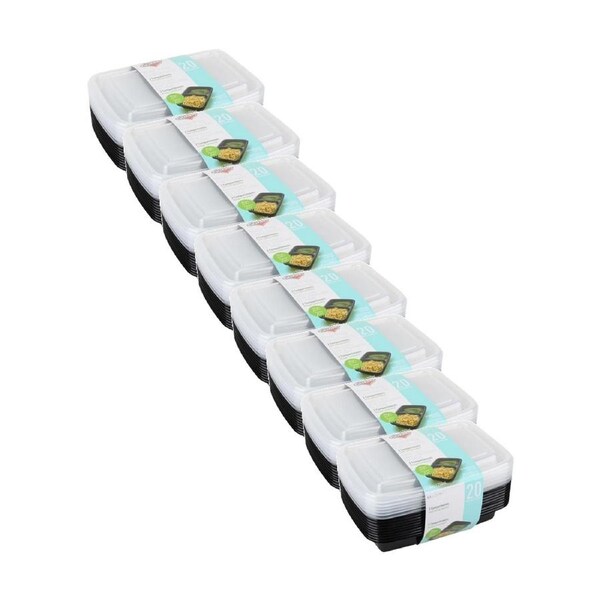8x 20pc Fresh Guard Plastic Bento Style Containers W/ 2 Sections 750mL