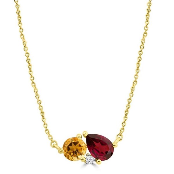 Diamond, Rhodolite, Citrine Necklace 40-45cm with 0.02ct Diamonds in 9K Yellow Gold