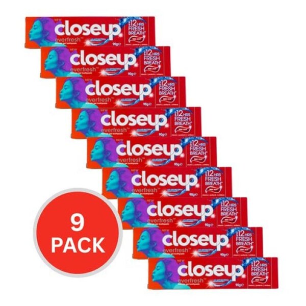 9 Pack Closeup Everfresh Red Hot Toothpaste 90g - Cinnamon Fresh Breath, Whitening & Antibacterial Protection