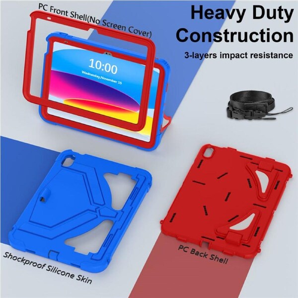 Catzon Tablet Case Panther for iPad A16 11th / iPad 10th 10.9 Shockproof Case with Strap-BlueRed