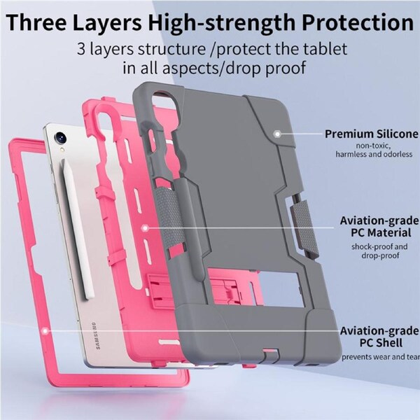 Catzon Tablet Case for Samsung Galaxy Tab S9 / S9FE / S10FE / S10 Lite Shockproof Case-GreyRosyRed