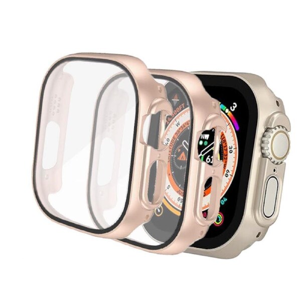 Case with Screen Protector for Apple Watch Ultra 3/2/1 49mm Built-in Tempered Glass 2 Pack Pink