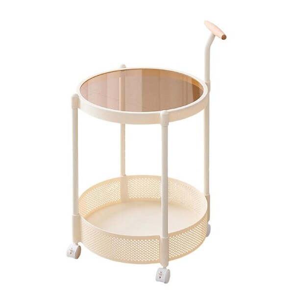 Movable Side Table Rolling Caster Wheels 2 Tier for Living Room Bedroom Office