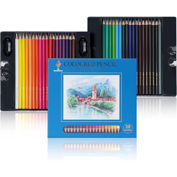 Vignette Stationery Coloured Pencils, Oil Base Soft Lead, Blendable Non-Toxic Colours, Sketching Drawing Graphic Coloring Pencils, Artist Essential (36)
