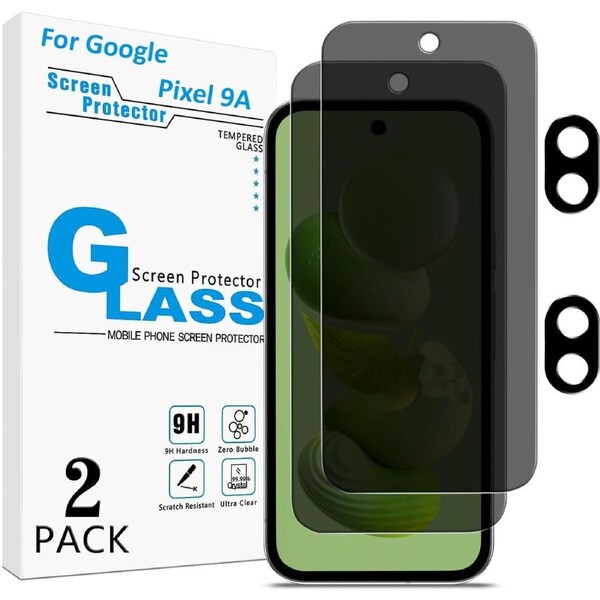 [2+2 Pack] Privacy Tempered Glass Screen Protector for Google Pixel 9A With Camera Lens