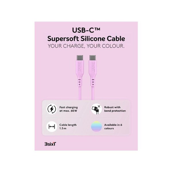 SPLASH by 3sixT USB-C to USB-C Cable 1.5m 60W - Candy Pink