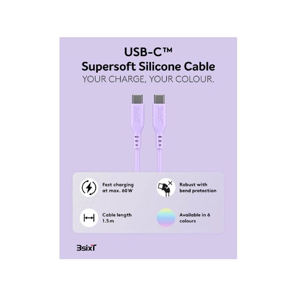 SPLASH by 3sixT USB-C to USB-C Cable 1.5m 60W - Lilac