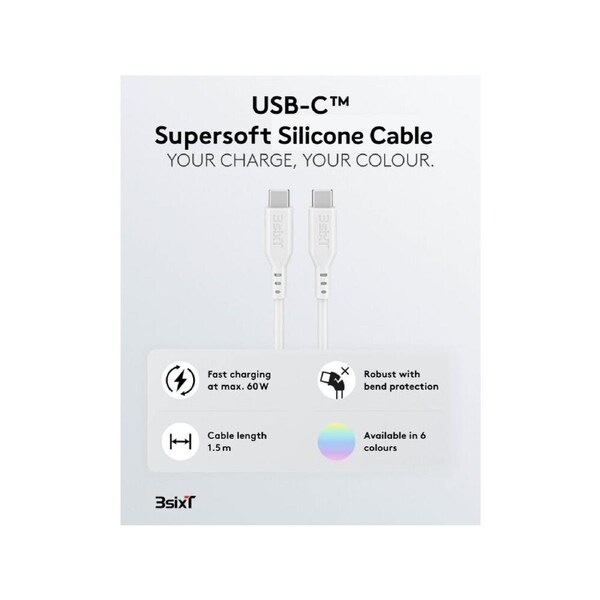 SPLASH by 3sixT USB-C to USB-C Cable 1.5m 60W - Snow White
