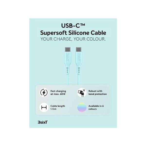 SPLASH by 3sixT USB-C to USB-C Cable 1.5m 60W - Mint
