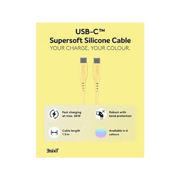 SPLASH by 3sixT USB-C to USB-C Cable 1.5m 60W - Lemon