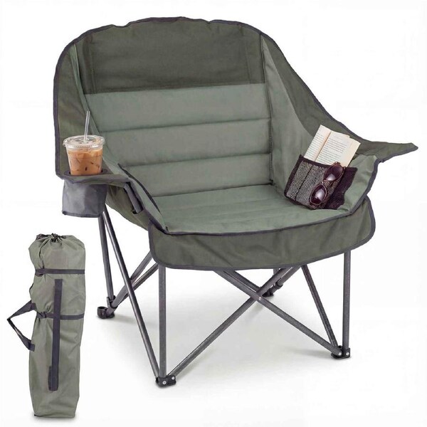 Costway Folding Camping Moon Chair Oversized Armchair Portable Seat Outdoor Beach Fishing Picnic Green