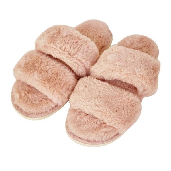 J. Elliot Home Layla Super Soft Faux Fur Two-Strap Slipper Shoe Soft Pink S-M