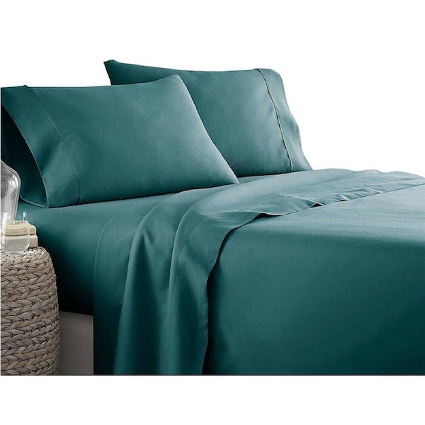 Ultra Soft Bed Sheets Set Flat Fitted Sheet Egyptian Cotton Linen - Biscay Blue King