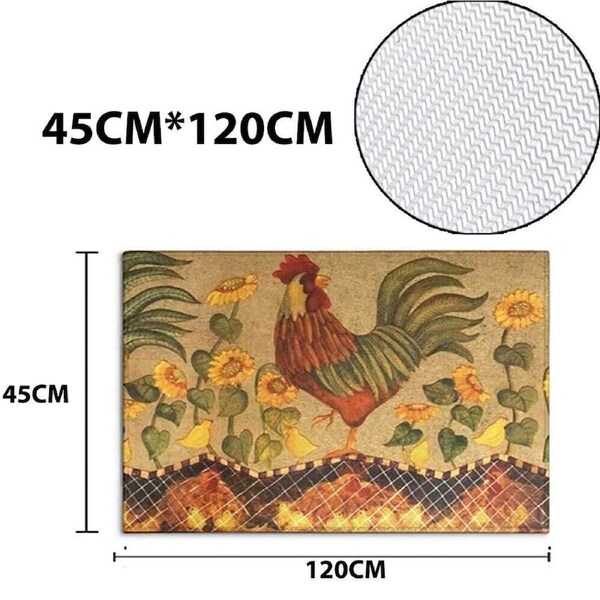 Kitchen Mat Set Comfort Heavy Duty Standing Rubber Back Non Slip Rugs Easy - Idyllic Rooster 45 x 120m