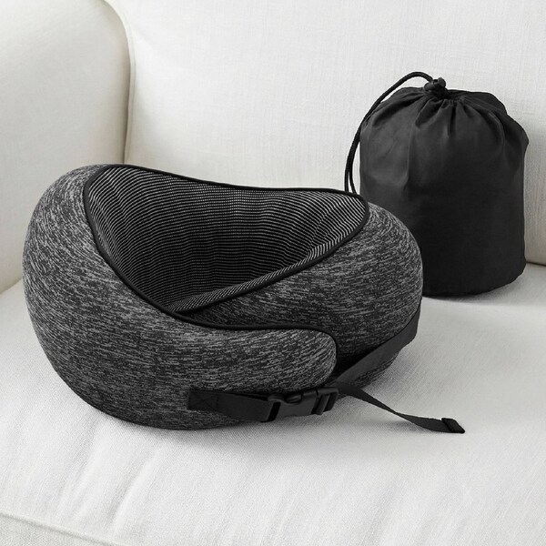 Wanderlite Travel Pillows Memory Foam Neck Pillow Portable with Bag, Dark Grey