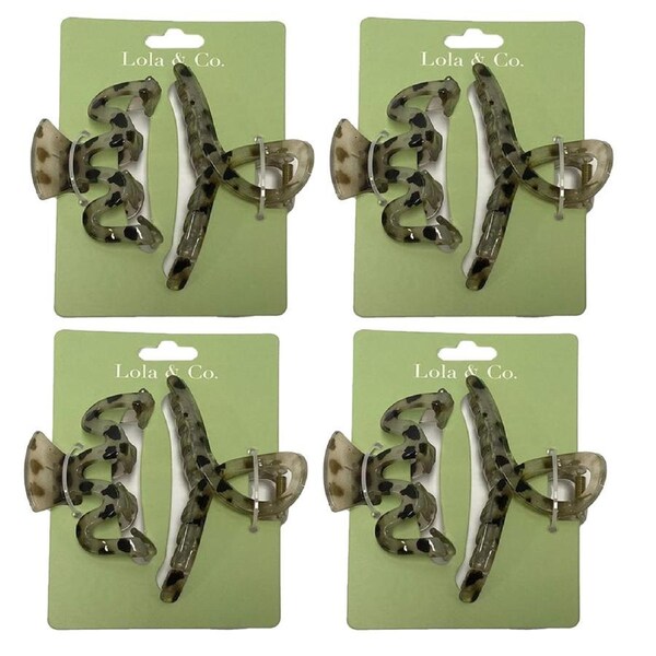 4PK Lola & Co Hair Claw Clip Set Women's Accessories Clear/Leopard
